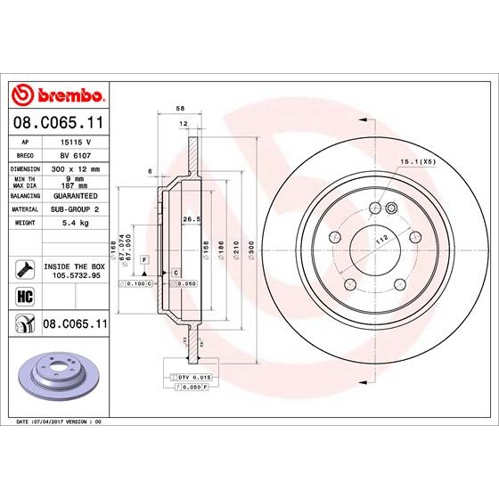 Слика на кочионен диск BREMBO COATED DISC LINE 08.C065.11 за Mercedes Vito Box (w447) 114 CDI (447.601, 447.603, 447.605) - 136 коњи дизел