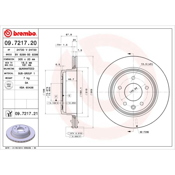 Слика на Кочионен диск BREMBO COATED DISC LINE 09.7217.21