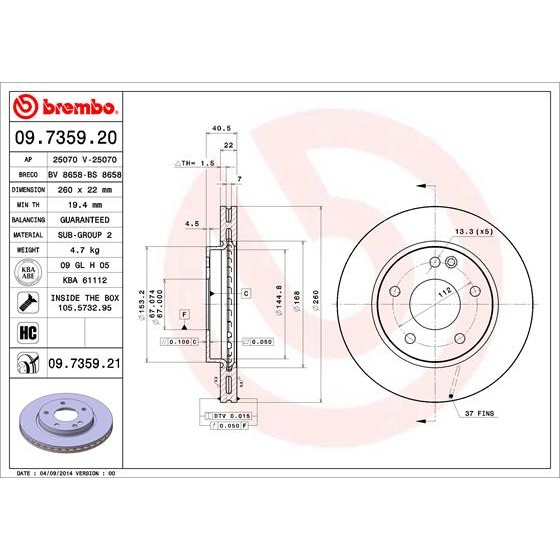 Слика на Кочионен диск BREMBO COATED DISC LINE 09.7359.21