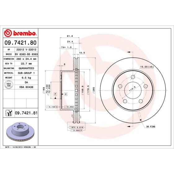 Слика на кочионен диск BREMBO COATED DISC LINE 09.7421.81 за Jeep Wrangler (YJ,SJ) 4.0 - 178 коњи бензин