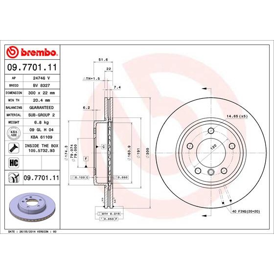 Слика на кочионен диск BREMBO COATED DISC LINE 09.7701.11 за BMW Z4 Cabrio E85 3.0 i - 231 коњи бензин