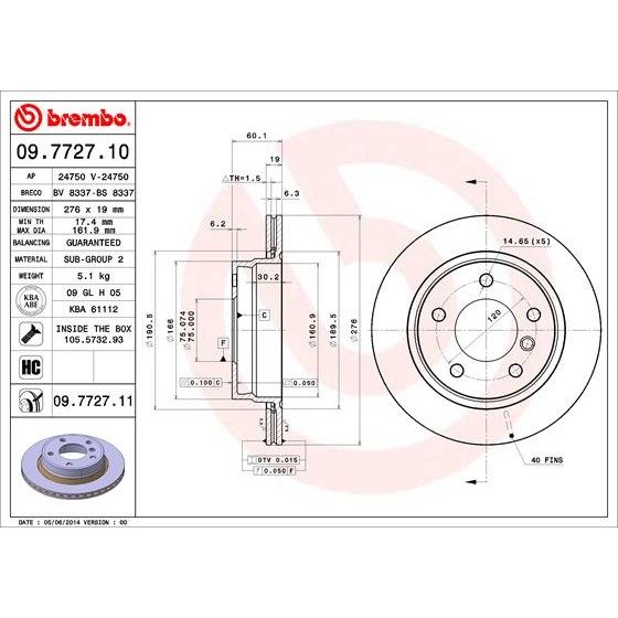 Слика на Кочионен диск BREMBO COATED DISC LINE 09.7727.11