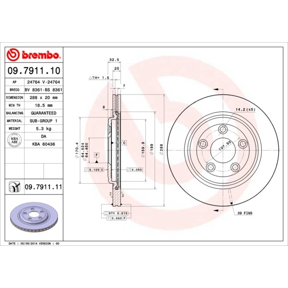 Слика на Кочионен диск BREMBO COATED DISC LINE 09.7911.11