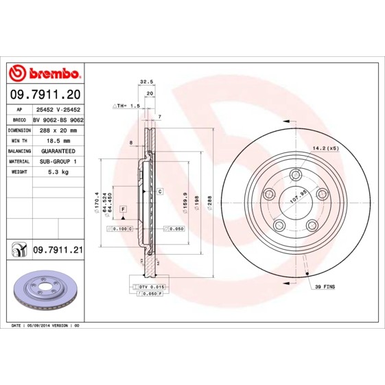 Слика на кочионен диск BREMBO COATED DISC LINE 09.7911.21 за Jaguar XJ Saloon (X350,X358) 4.2 - 298 коњи бензин