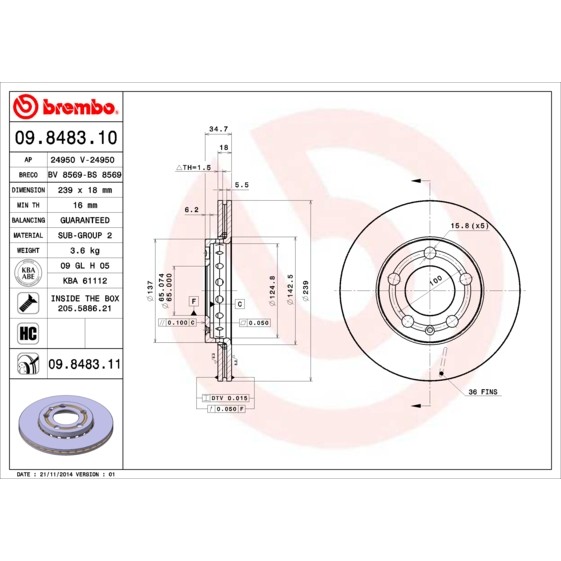 Слика на Кочионен диск BREMBO COATED DISC LINE 09.8483.11