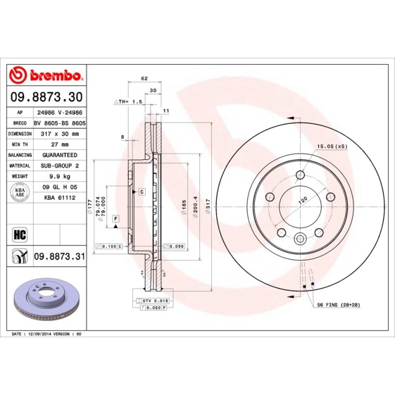 Слика на Кочионен диск BREMBO COATED DISC LINE 09.8873.31