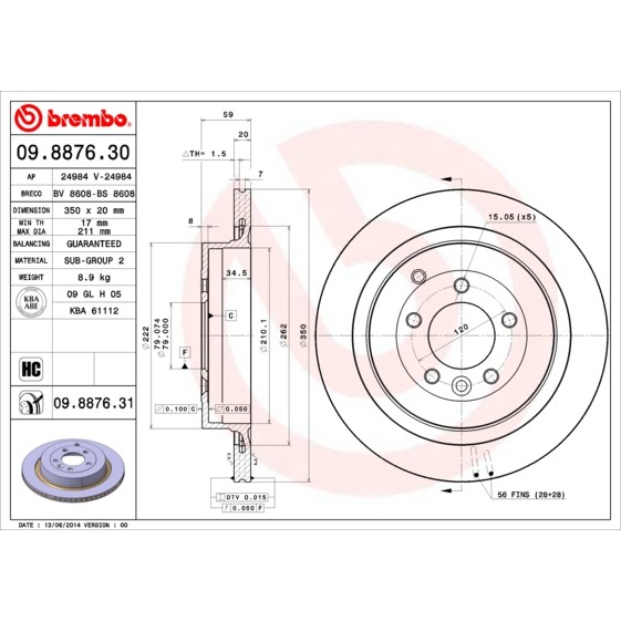 Слика на Кочионен диск BREMBO COATED DISC LINE 09.8876.31