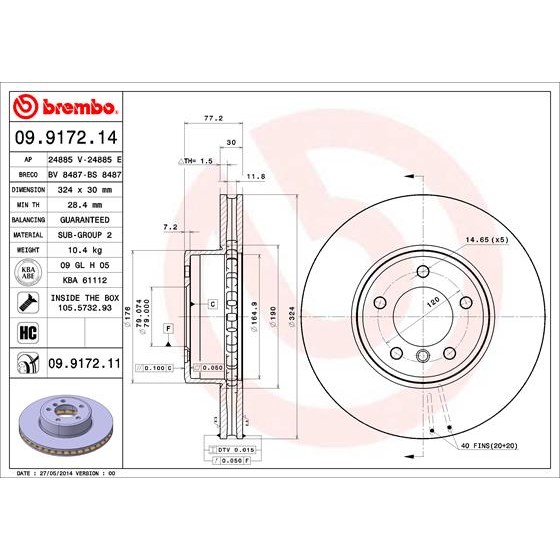 Слика на кочионен диск BREMBO COATED DISC LINE 09.9172.11 за BMW 5 Sedan E60 530 d - 235 коњи дизел