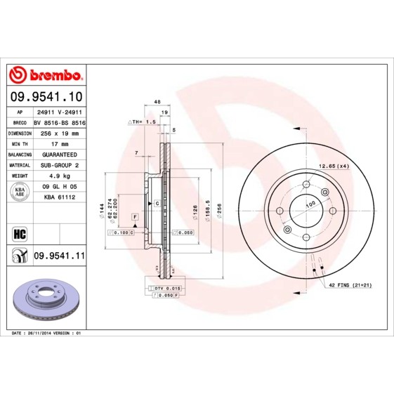 Слика на Кочионен диск BREMBO COATED DISC LINE 09.9541.11