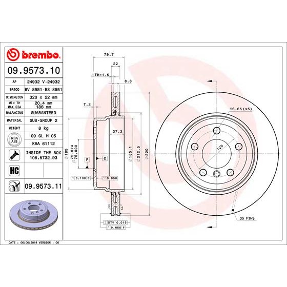 Слика на кочионен диск BREMBO COATED DISC LINE 09.9573.11 за BMW X3 E83 2.5 si - 218 коњи бензин