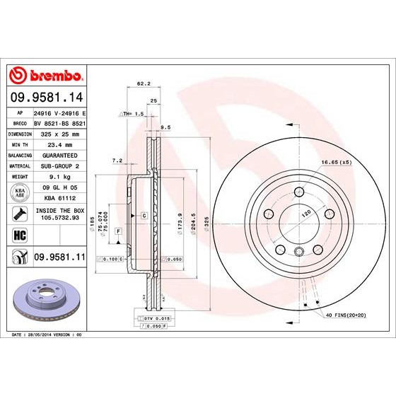 Слика на Кочионен диск BREMBO COATED DISC LINE 09.9581.11