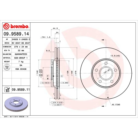 Слика на Кочионен диск BREMBO COATED DISC LINE 09.9589.11