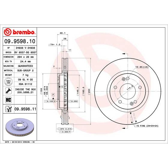 Слика на Кочионен диск BREMBO COATED DISC LINE 09.9598.11