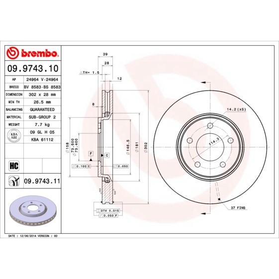 Слика на Кочионен диск BREMBO COATED DISC LINE 09.9743.11