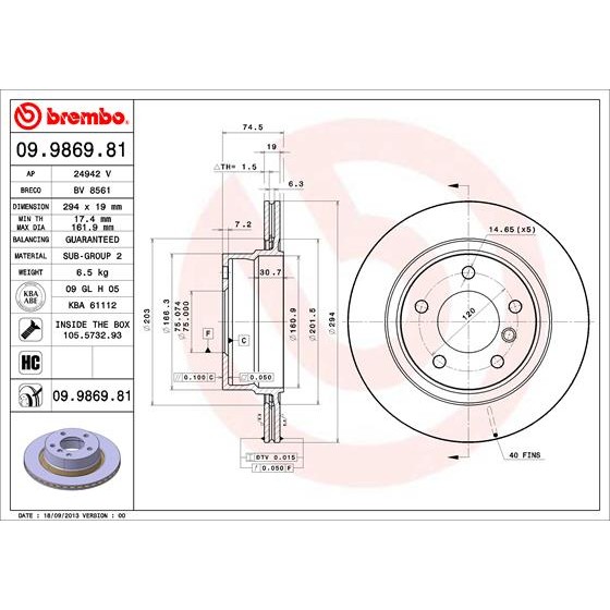 Слика на Кочионен диск BREMBO COATED DISC LINE 09.9869.81