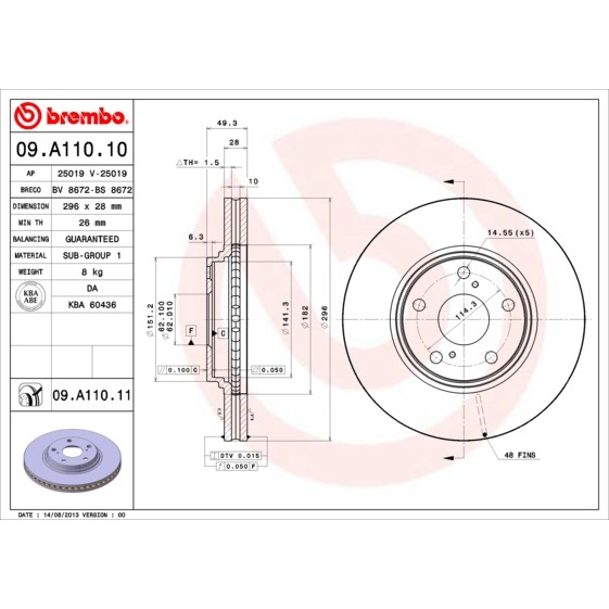 Слика на Кочионен диск BREMBO COATED DISC LINE 09.A110.11