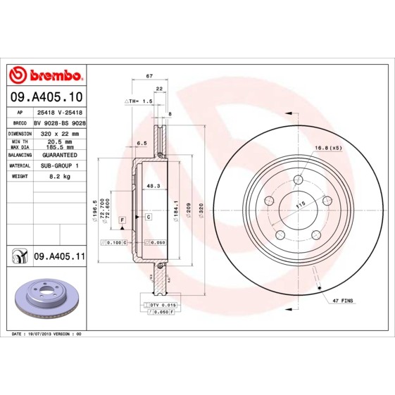 Слика на Кочионен диск BREMBO COATED DISC LINE 09.A405.11