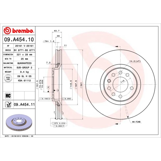 Слика на Кочионен диск BREMBO COATED DISC LINE 09.A454.11