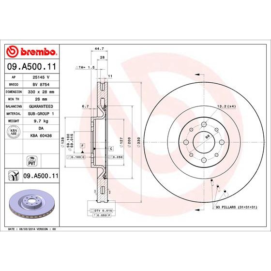 Слика на Кочионен диск BREMBO COATED DISC LINE 09.A500.11