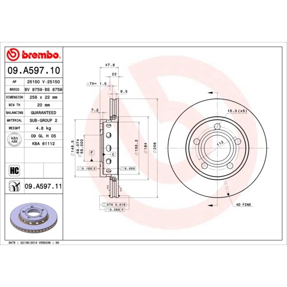 Слика на Кочионен диск BREMBO COATED DISC LINE 09.A597.11