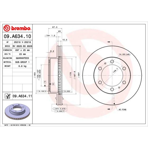 Слика на кочионен диск BREMBO COATED DISC LINE 09.A634.11 за Toyota Hilux Pickup 2.5 D-4D 4WD - 144 коњи дизел