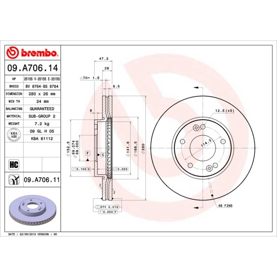 Слика на Кочионен диск BREMBO COATED DISC LINE 09.A706.11