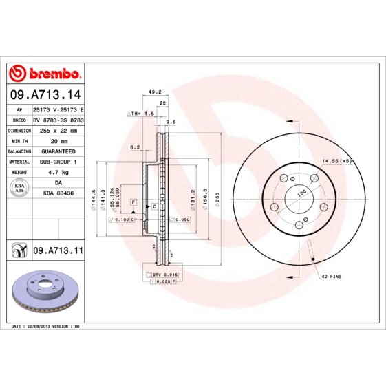 Слика на Кочионен диск BREMBO COATED DISC LINE 09.A713.11