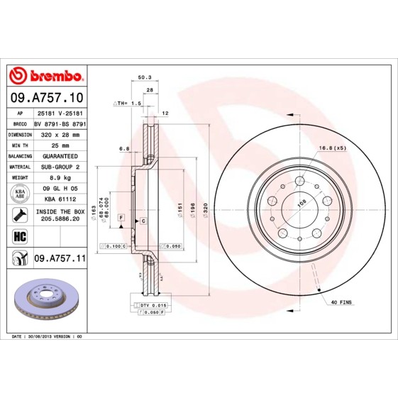 Слика на Кочионен диск BREMBO COATED DISC LINE 09.A757.11