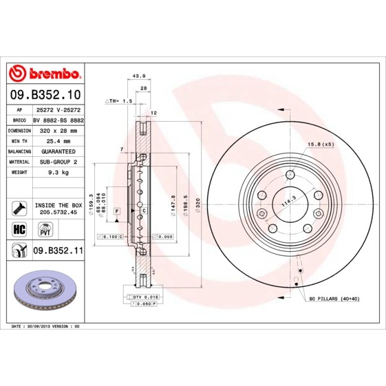 Слика на кочионен диск BREMBO COATED DISC LINE 09.B352.11 за Renault Grand Scenic 3 (JZ0-1) 2.0 dCi (JZ0Y) - 150 коњи дизел