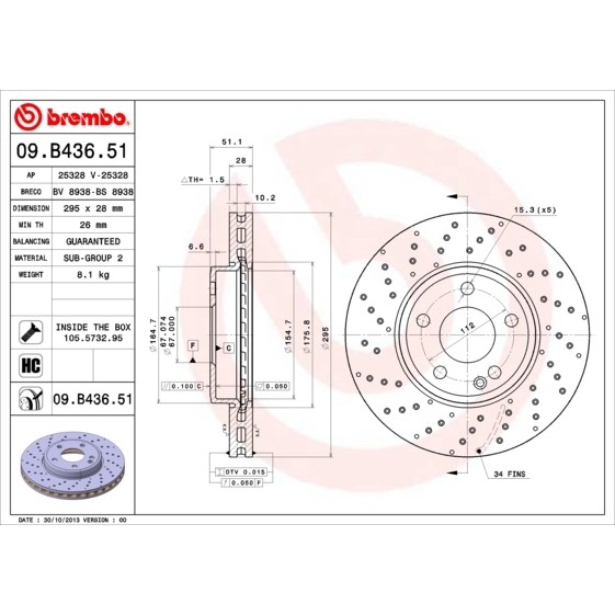 Слика на Кочионен диск BREMBO COATED DISC LINE 09.B436.51