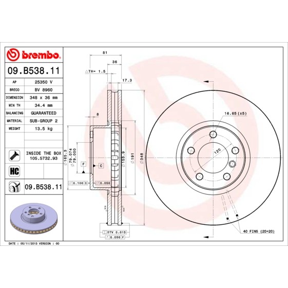 Слика на Кочионен диск BREMBO COATED DISC LINE 09.B538.11