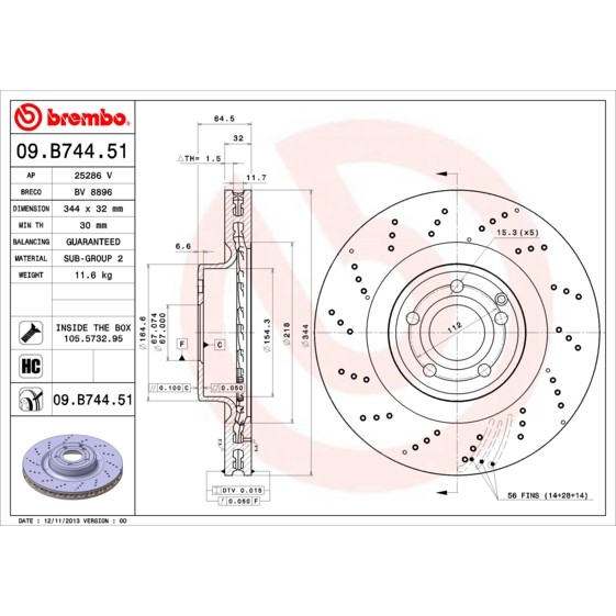 Слика на Кочионен диск BREMBO COATED DISC LINE 09.B744.51