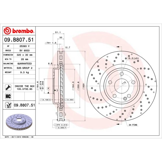 Слика на Кочионен диск BREMBO COATED DISC LINE 09.B807.51