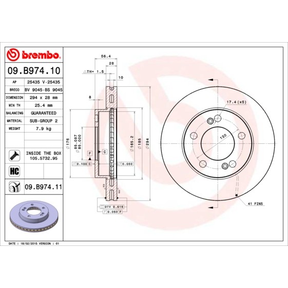 Слика на Кочионен диск BREMBO COATED DISC LINE 09.B974.11