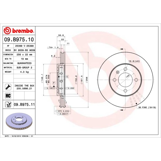 Слика на Кочионен диск BREMBO COATED DISC LINE 09.B975.11