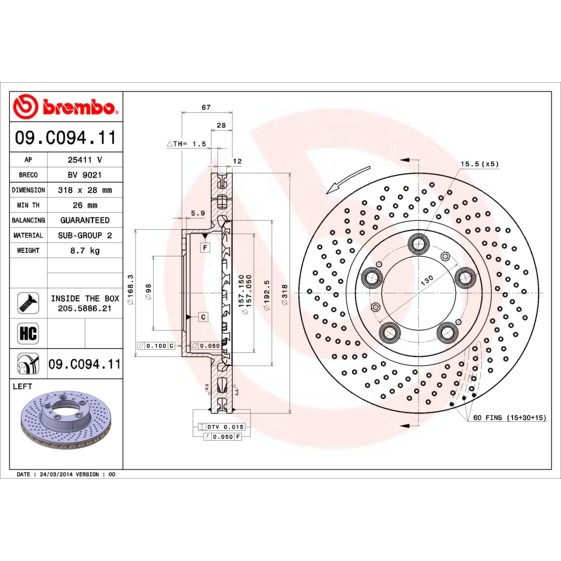 Слика на Кочионен диск BREMBO COATED DISC LINE 09.C094.11