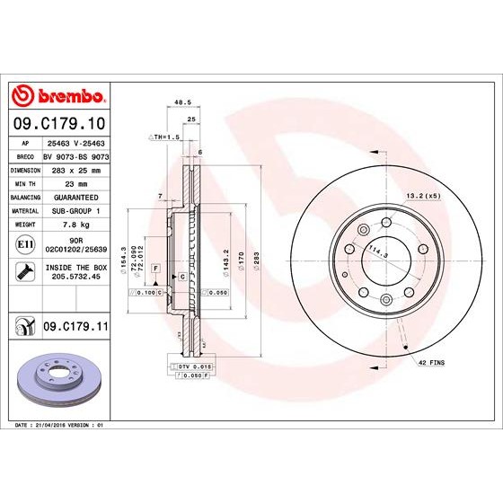 Слика на кочионен диск BREMBO COATED DISC LINE 09.C179.11 за Mazda 6 Saloon (GG) 2.0 - 147 коњи бензин