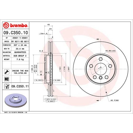 Слика на кочионен диск BREMBO COATED DISC LINE 09.C350.11 за Mini Countryman (F60) Cooper D ALL4 - 136 коњи дизел