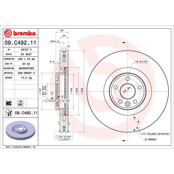 Слика на Кочионен диск BREMBO COATED DISC LINE 09.C492.11