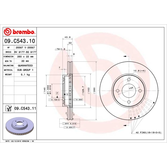 Слика на Кочионен диск BREMBO COATED DISC LINE 09.C543.11