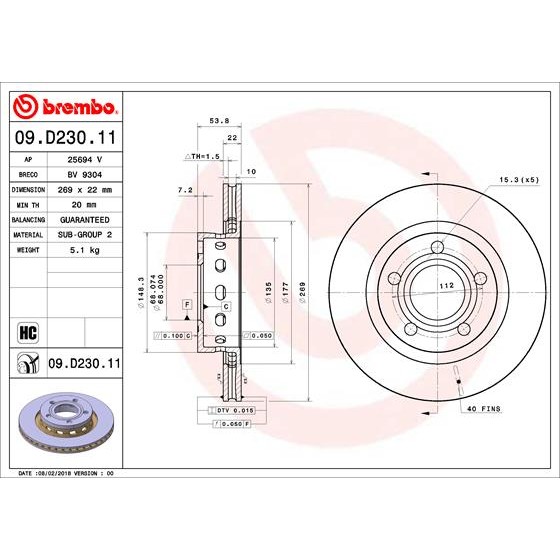 Слика на Кочионен диск BREMBO COATED DISC LINE 09.D230.11