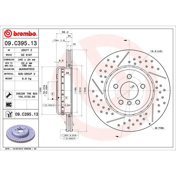 Слика на кочионен диск BREMBO TWO-PIECE DISCS LINE 09.C395.13 за BMW 3 Touring F31 318 d - 150 коњи дизел