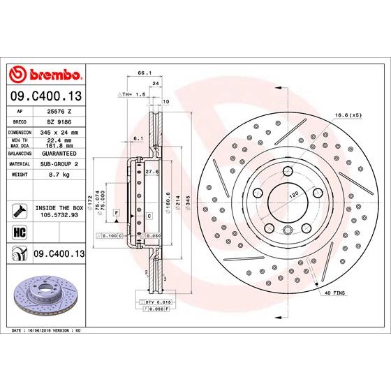 Слика на кочионен диск BREMBO TWO-PIECE DISCS LINE 09.C400.13 за BMW 1 F20 118 d - 143 коњи дизел