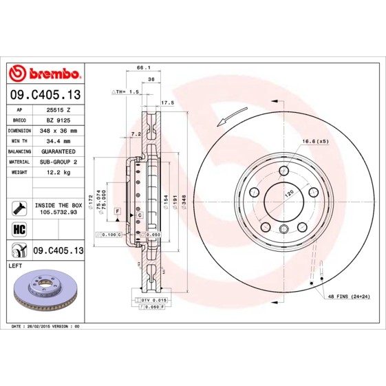 Слика на кочионен диск BREMBO TWO-PIECE DISCS LINE 09.C405.13 за BMW 7 Series F 740 i - 326 коњи бензин