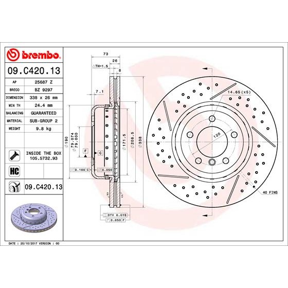 Слика на кочионен диск BREMBO TWO-PIECE DISCS LINE 09.C420.13 за BMW 3 Touring E91 320 d - 197 коњи дизел