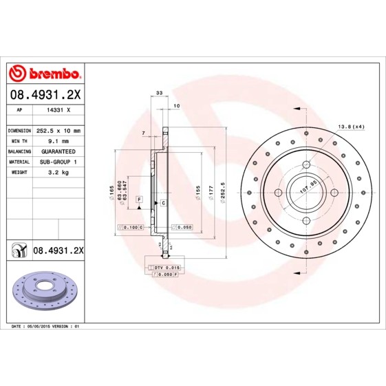 Слика на кочионен диск BREMBO XTRA LINE 08.4931.2X за Ford Fiesta 5 (jh,jd) ST150 - 150 коњи бензин