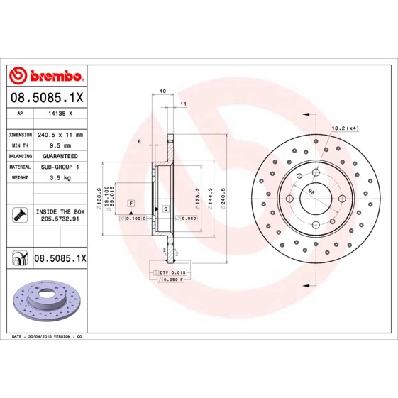 Слика на Кочионен диск BREMBO XTRA LINE 08.5085.1X