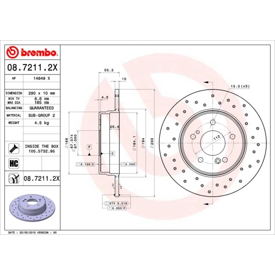 Слика на кочионен диск BREMBO XTRA LINE 08.7211.2X за Mercedes C-class Saloon (w203) C 280 4-matic (203.092) - 231 коњи бензин