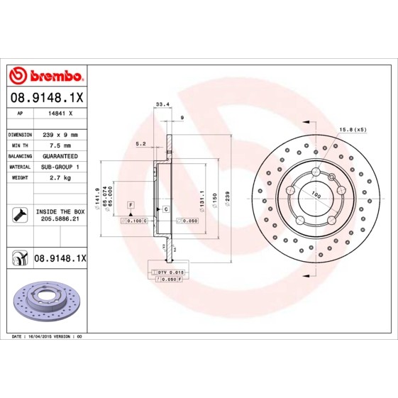 Слика на Кочионен диск BREMBO XTRA LINE 08.9148.1X