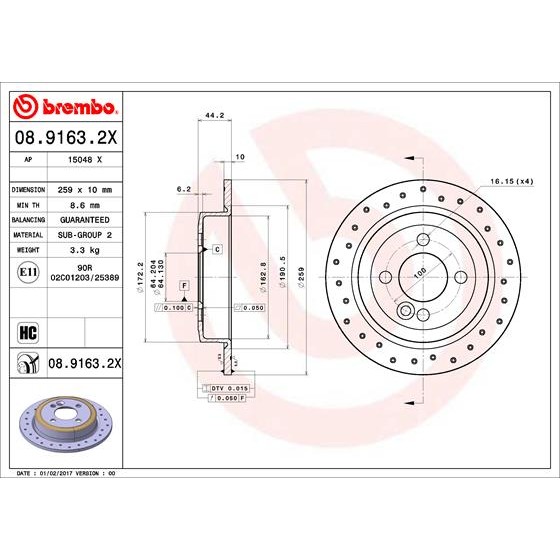 Слика на кочионен диск BREMBO XTRA LINE 08.9163.2X за Mini Clubvan (R55) Cooper D - 112 коњи дизел